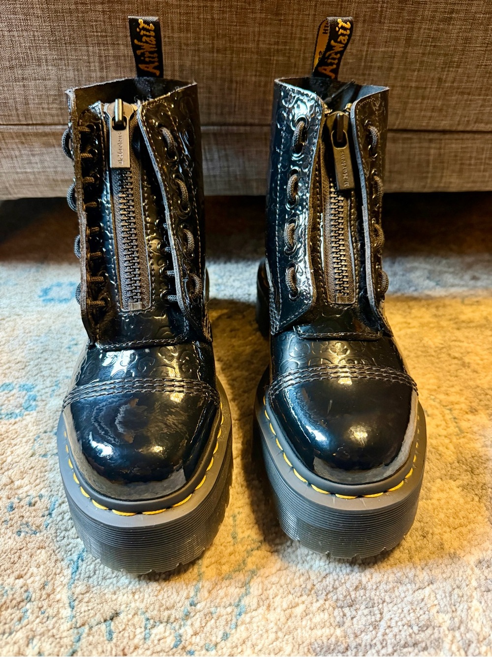 Dr. Martens Black Patent Embossed Platform Lace-Up Women’s Boots - Picture 3 of 10
